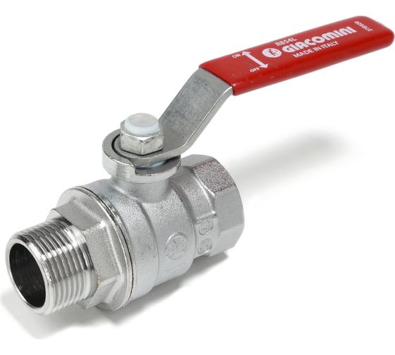 Изображение товара Шаровый кран Giacomini полнопроходной, резьба внутренняя/наружная 1/2", хром, ручка - рычаг красный R854LX023