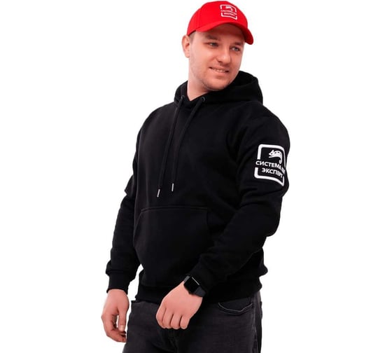 Изображение товара Толстовка худи Система КМ с логотипом для специалистов монтажа, размер xxxl, черная lo50101 Hoody-KM-XXXL-black
