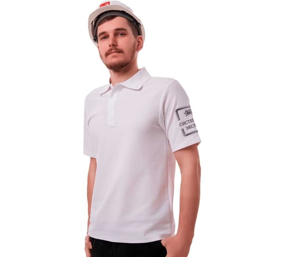 Изображение товара Рубашка поло с логотипом для специалистов монтажа Система КМ размер l, белая lo47729 Polo-KM-L-white
