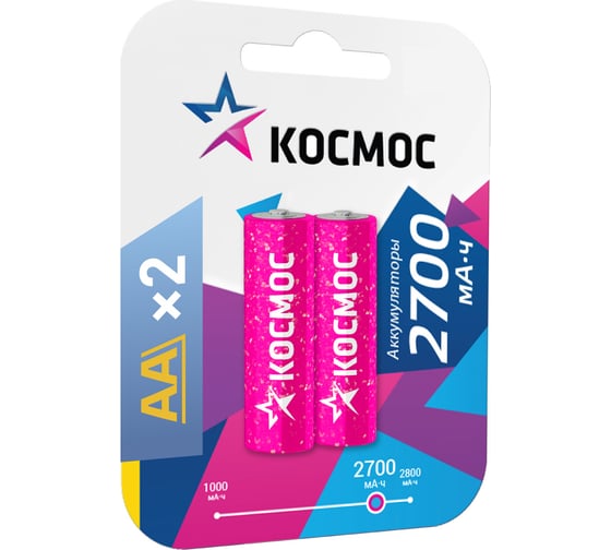 Изображение товара Аккумулятор Космос R6 NI-MH 2700 mAh 2BL KOCR6NIMH2700MAH2BL