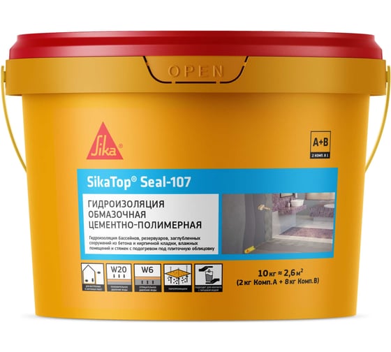 Изображение товара Двухкомпонентная цементная-полимерная обмазочная гидроизоляция (жестко-эластичная) SIKA Top Seal-107 А+В Ведро 10 кг 582494