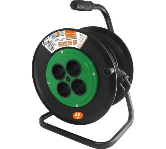 Изображение товара Силовой удлинитель на катушке TDM ELECTRIC народный, 4 гнезда, ПВС, 1300 Вт, без заземления, 40м SQ1307-0503