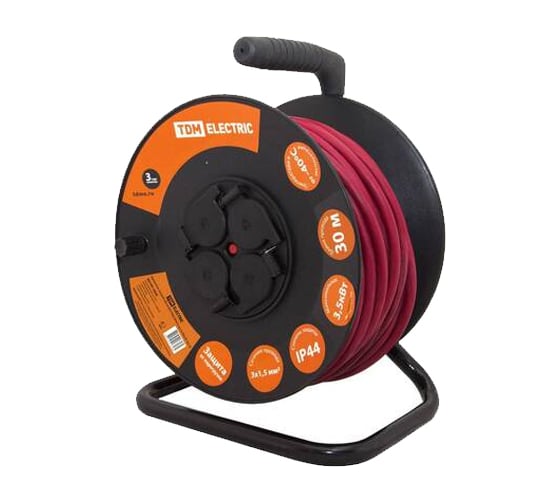 Изображение товара Силовой удлинитель TDM ELECTRIC УКз16-004 IP44, 4 места/30м, КГ 3х1,5, пластиковая катушка SQ1301-0544