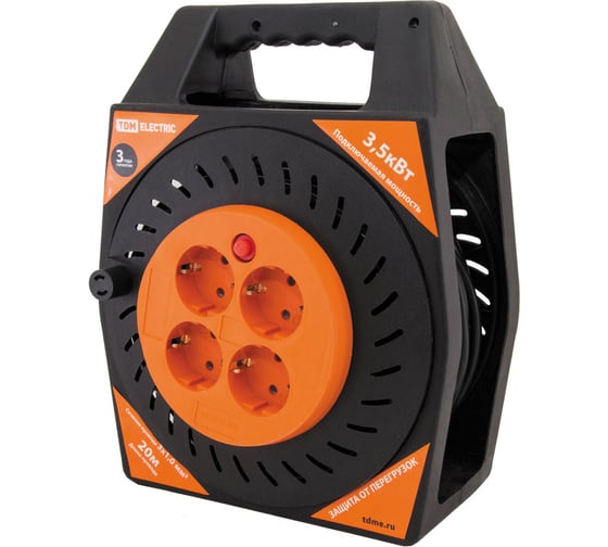 Изображение товара Силовой удлинитель в корпусе TDM ELECTRIC УК10-004, 4 места, 20м, ПВС, 2х1,0 SQ1301-0553