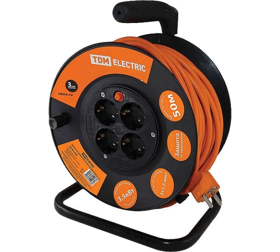 Изображение товара Силовой удлинитель TDM ELECTRIC УКз16-004 4 места, 50м, ПВС 3х1,5 SQ1301-0536