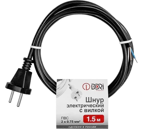 Изображение товара Шнур ПВС DORI 2x0,75 с вилкой черный 1,5м 47995