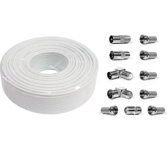 Изображение товара Коаксиальный кабель rg-6 u DORI белый cca (100м), + набор переходников №2 15026