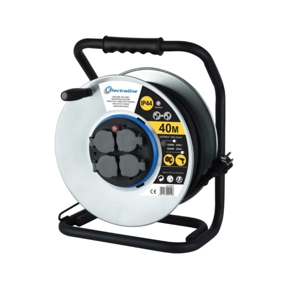 Изображение товара Кабельный барабан Electraline FIX PLATE с 4 гнездами и защитой от перегрузки кабель RN-F 3x2,5-40М 49210