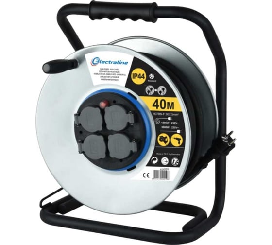 Изображение товара Кабельный барабан Electraline FIX PLATE с 4 гнездами и защитой от перегрузки кабель RN-F 3x2,5-40М 49210