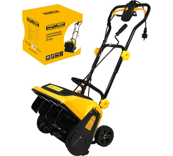 Изображение товара Снегоуборщик электрический PARTNER FOR GARDEN st 40 P, 2000 Вт, ширина захвата 400 мм, выброс снега до 6 м снегоуборочная машина электрическая ( шк ) 6330