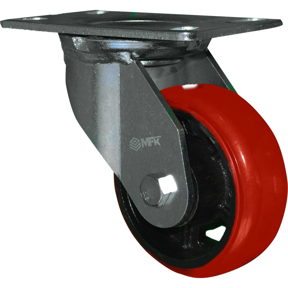 Изображение товара Колесо большегрузное красный, полиуретан, поворотное, 125 мм MFK-TORG 68503125