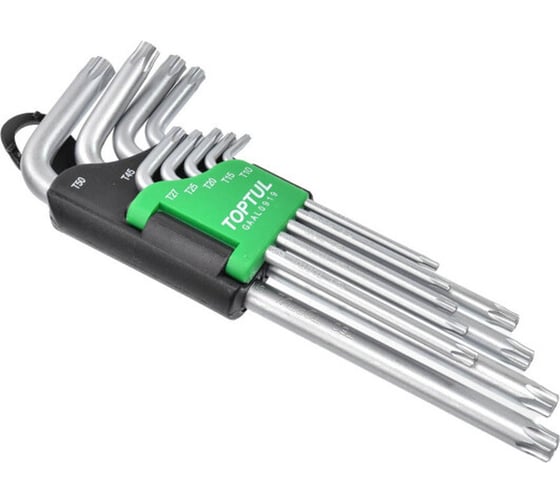 Изображение товара Набор длинных ключей Torx с отверстием TOPTUL T10-Т50, 9 шт. GAAL0919