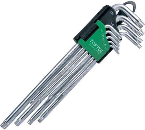 Изображение товара Набор экстра длинных ключей Torx с отверстием TOPTUL T10-Т50, 9 шт. GAAL0915
