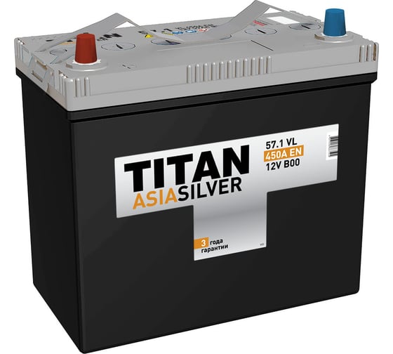 Изображение товара Аккумулятор TITAN ASIASILVER 57.1 VL B00, прямая полярность, 450А, 236x128x221 4607008887594