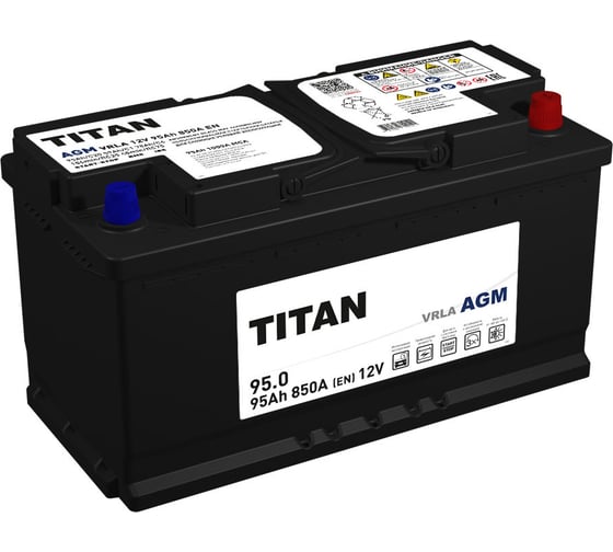 Изображение товара Аккумулятор TITAN AGM 95.0 VRLA, обратная полярность, 850А, 353x175x190 4610082702141