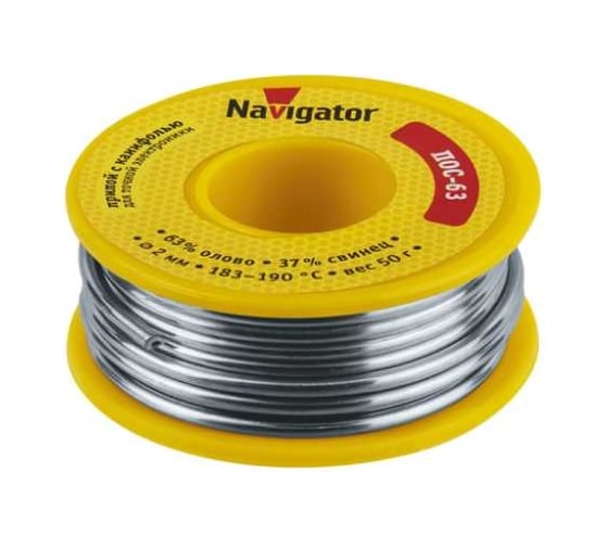 Изображение товара Припой 93 786 NEM-Pos05-63K-2-K50 ПОС-63, катушка, 2 мм, 50 г Navigator 28832 93786