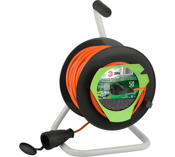 Изображение товара Силовой удлинитель ЭРА rp-1e-3x1.5-50m на пластиковой катушке, c заземлением, 50м, 1 розетка, пвс 3x1,5мм2 Б0059778