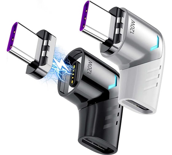 Изображение товара Магнитный адаптер PALMEXX USB-C, 120W, угловой (чёрный) PX/ADP-USBC-MGNT-BLK