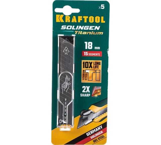 Изображение товара Лезвия сегментированные сменные SOLINGEN (5 шт; 18 мм; 15 сегментов; покрытие TiN) Kraftool 09606-TIN-18-S5_z02