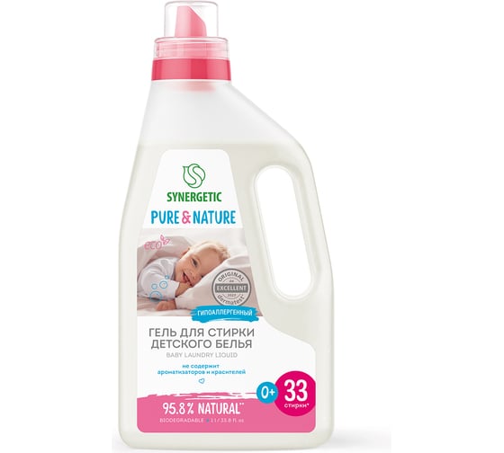 Изображение товара Средство для стирки SYNERGETIC ДЕТСКОЕ 1 л, универсальное, гипоаллергенное, гель-био 605564 109101 109507