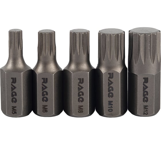 Изображение товара Биты автомобильные SPLINE М5/6/8/10/12, 30 мм, 5 шт RAGE by VIRA 554440