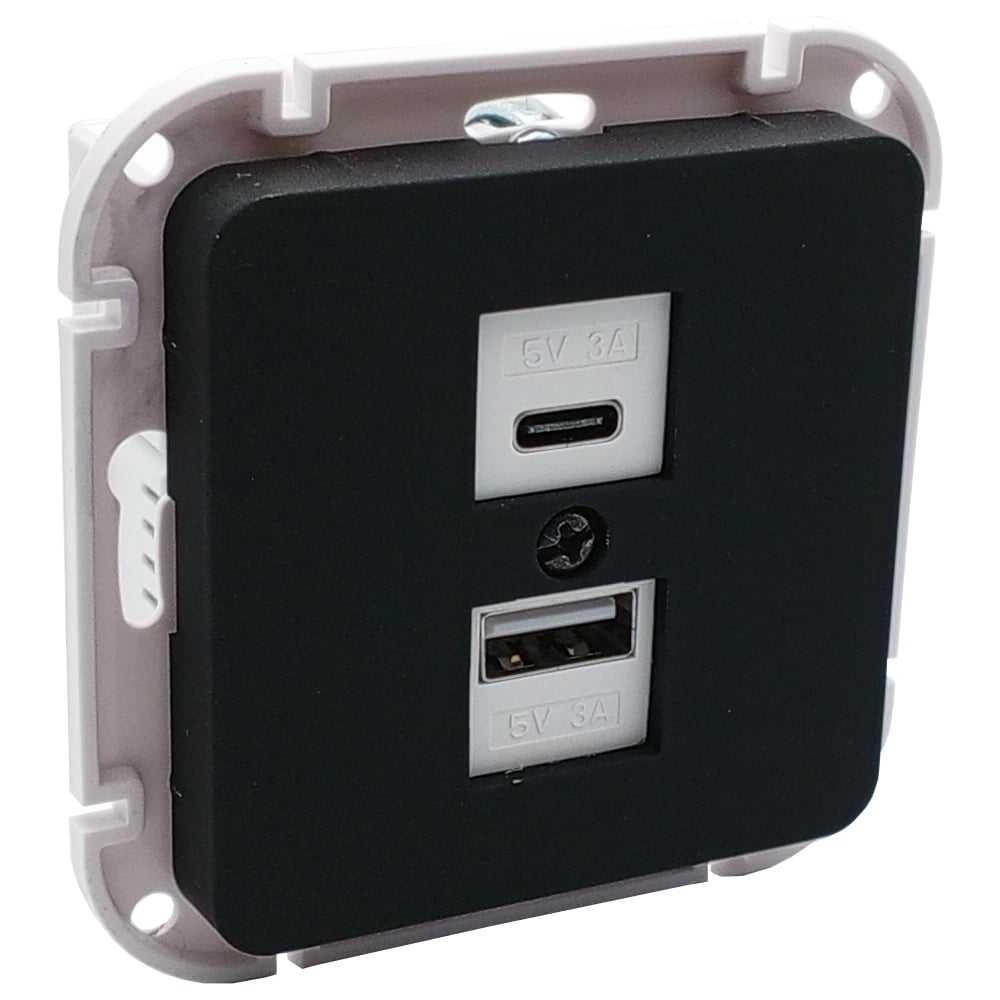 Изображение товара Механизм розетки Type-C+USB Bylectrica 3А серия АСТРУМ, карбон РП5-6562 карбон