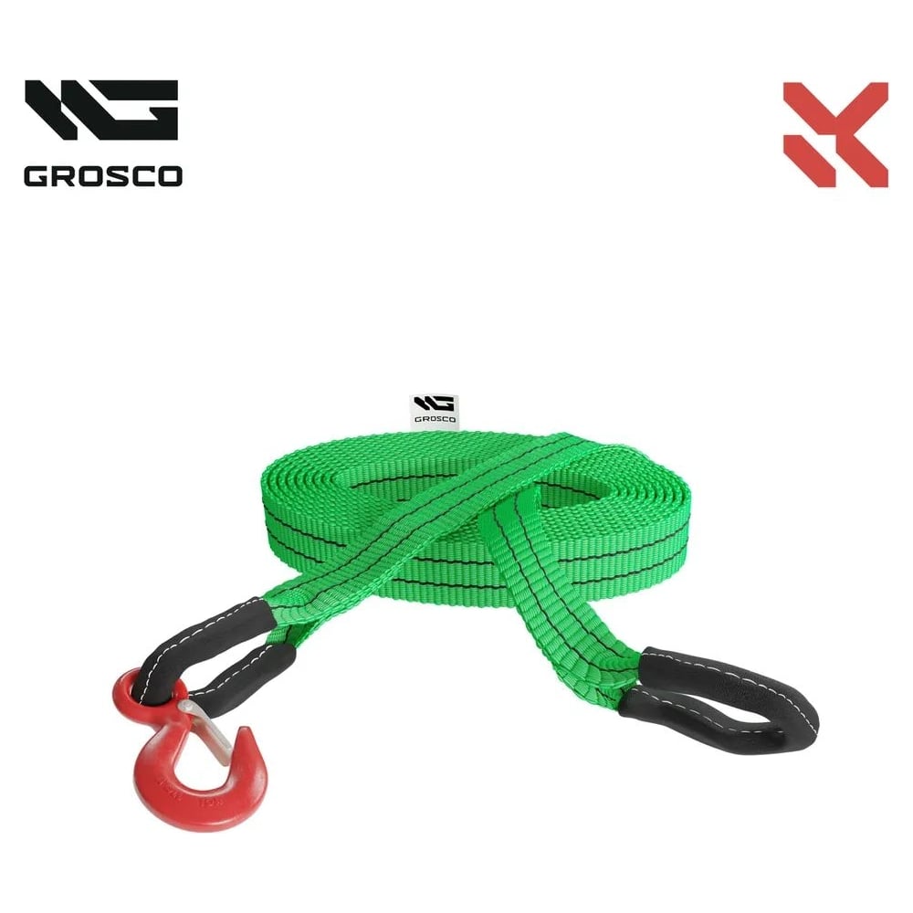 Изображение товара Буксировочный трос Grosco 20т, 12м, крюк/петля, для буксировки авто до 10 тонн BTL2012HL