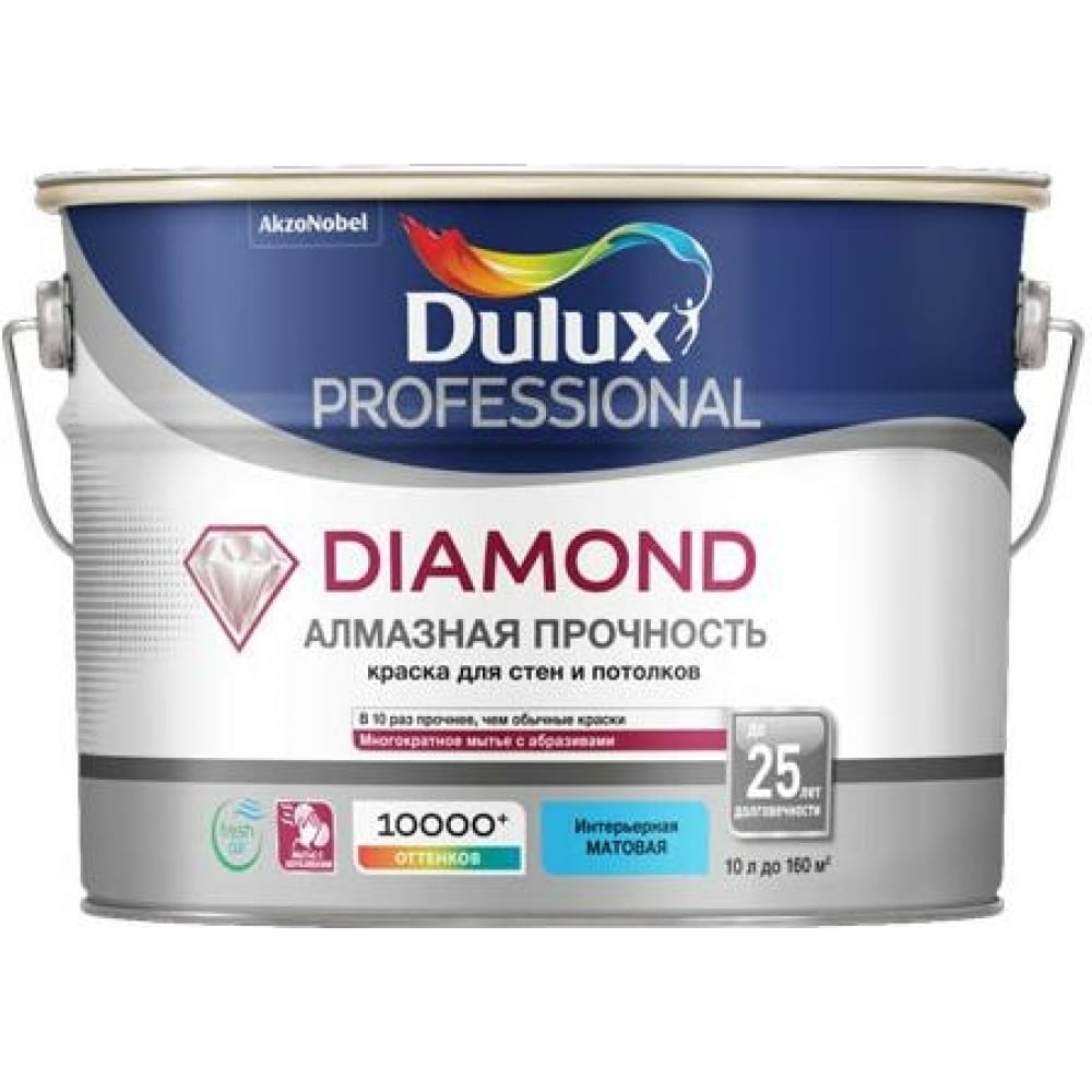 фото Краска для стен и потолков dulux diamond matt, износостойкая, моющаяся, матовая, баз bw 2,5л 5183570