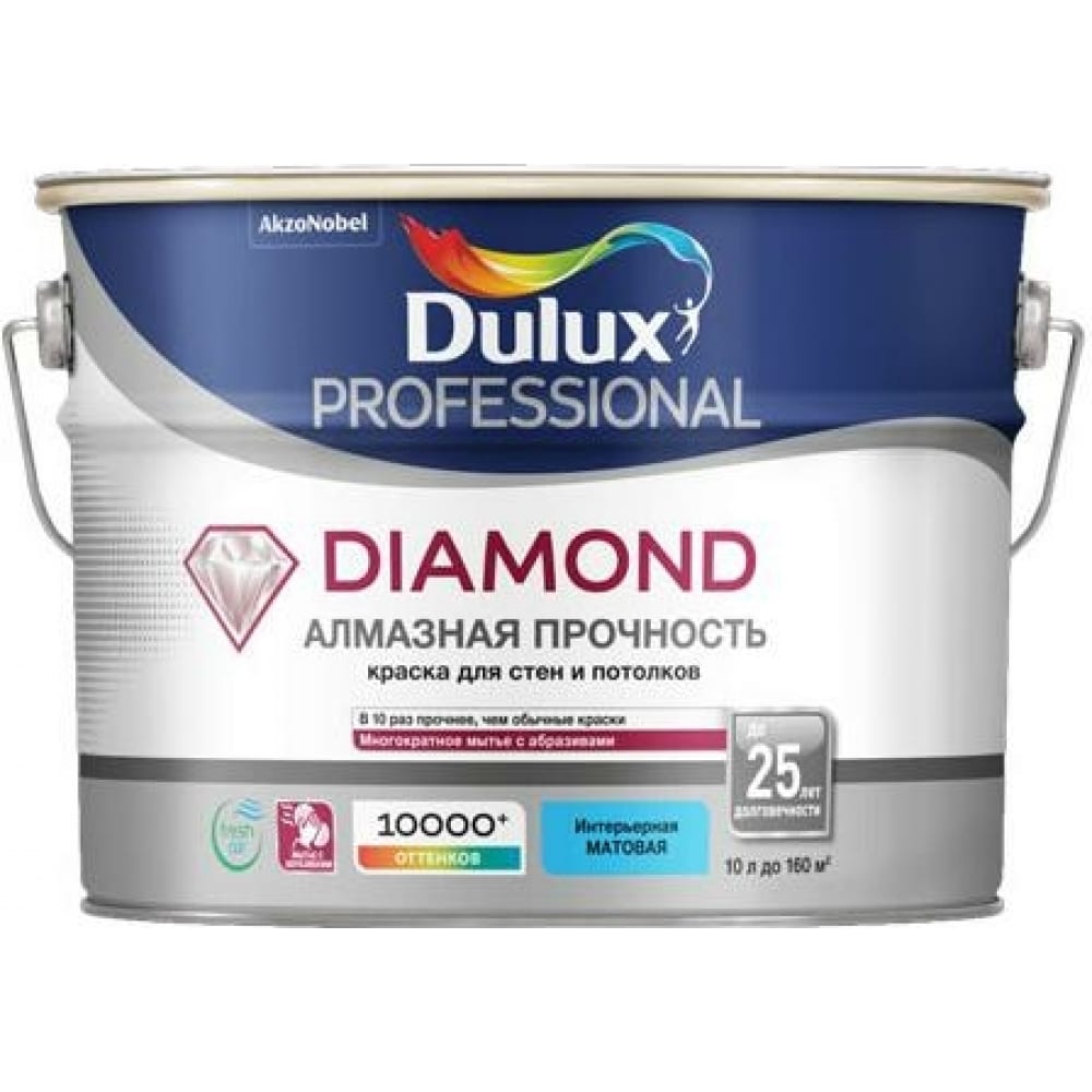 фото Краска для стен и потолков dulux diamond matt, износостойкая, моющаяся, матовая, баз bw 1л 5183568