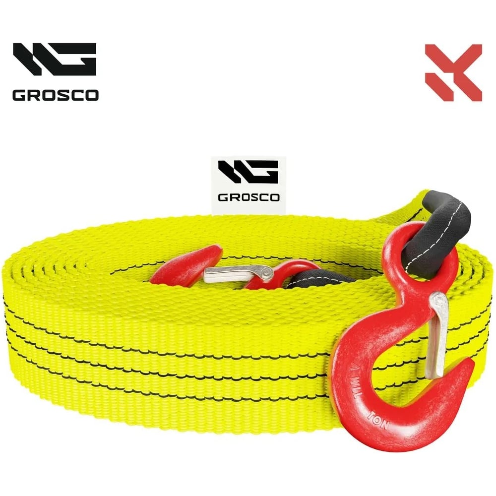 Изображение товара Динамическая стропа Grosco 10t 4м крюки для буксировки авто