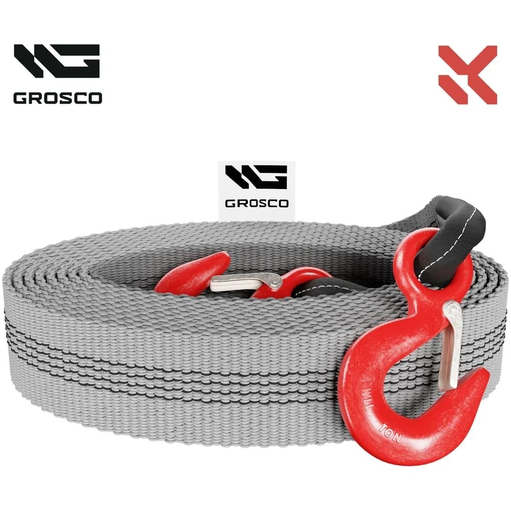 Изображение товара Буксировочный трос Grosco 24т, 5м, ленточный, петля/шакл