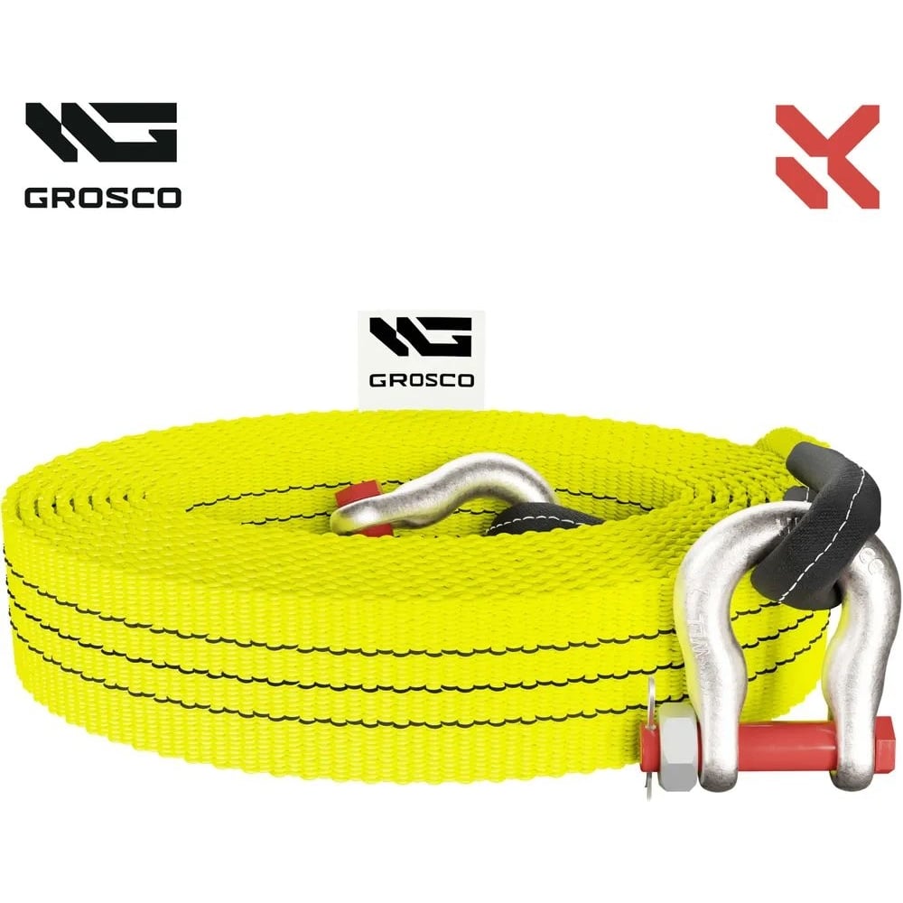 Изображение товара Буксировочный трос Grosco 20т, 10м, крюк/петля, для буксировки авто до 10 тонн BTL2010HL