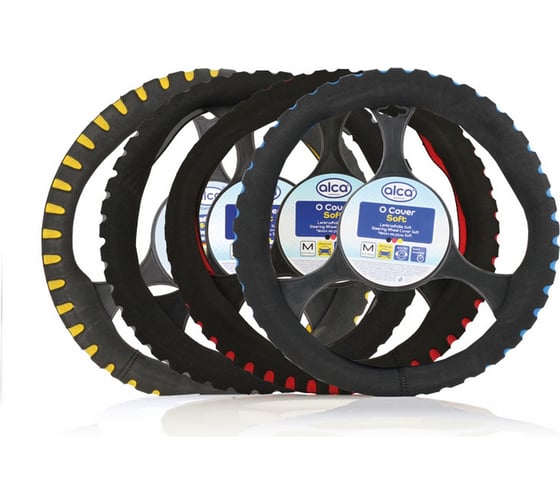 Изображение товара Чехол на руль Alca SOFT черный, торцевая вставка желтая, 37-39 см 596000