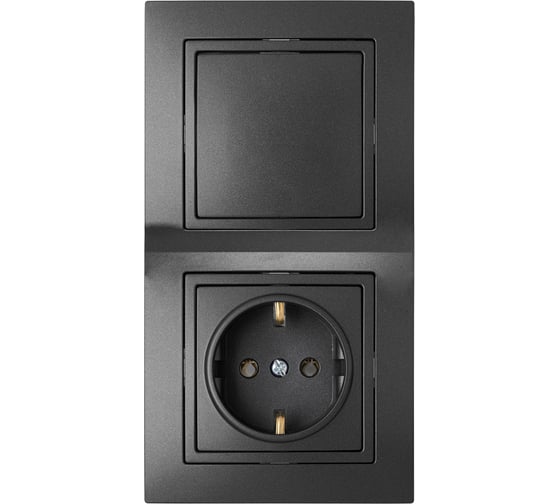 Изображение товара Блок (1-клавишный выключатель + розетка с заземлением) Bylectrica скрытая установка серия УЮТ, графит В-РЦ-729 графит