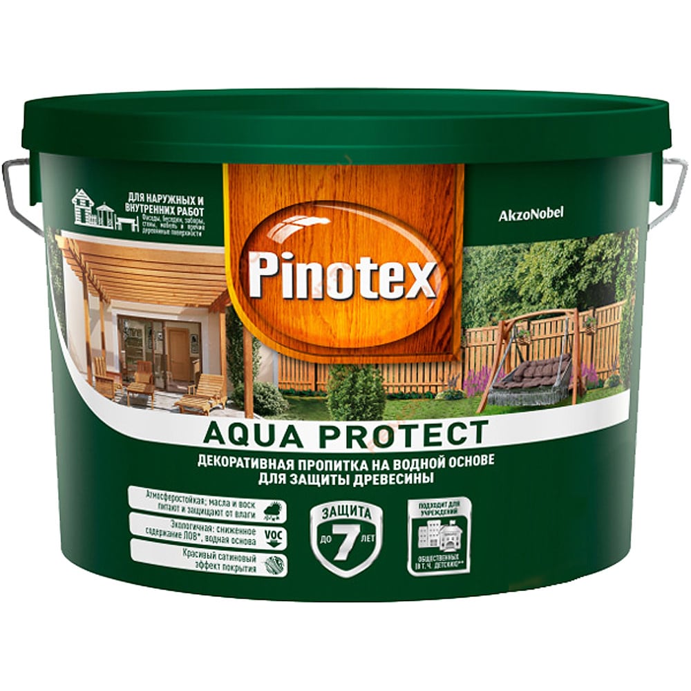 фото Антисептик pinotex aqua protect на водной основе с добавлением масел, база под колеровку 2,62л 5235646