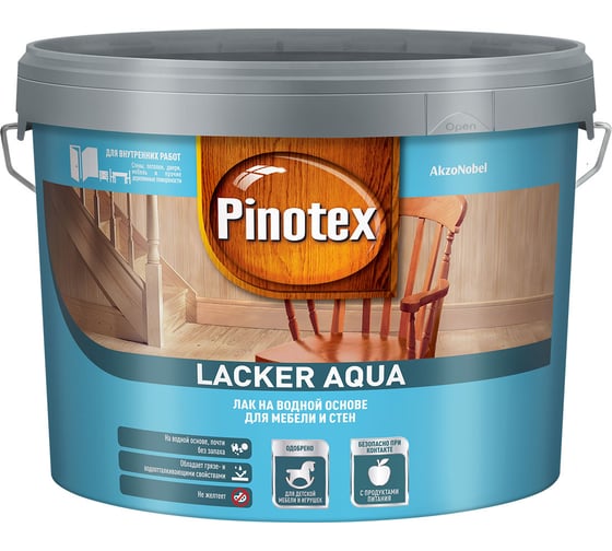 Изображение товара Лак для мебели и стен PINOTEX LACKER AQUA 10 (на водной основе; для внутренних работ; матовый; 9 л) 5299301