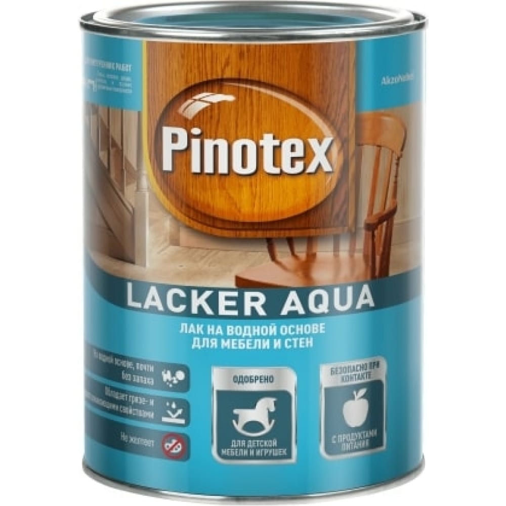 фото Лак pinotex lacker aqua 70 на водной основе для мебели и стен, д/вн.работ, глянцевый 9л 5299300
