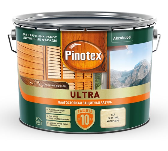 Изображение товара Влагостойкая защитная лазурь для древесины PINOTEX ULTRA NW (база под колеровку; 9 л) 5803415