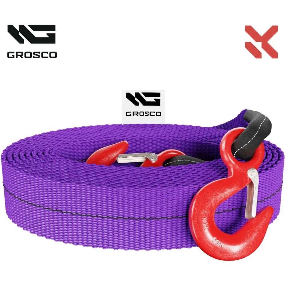 Изображение товара Динамическая стропа Grosco 3 тонны 5 метров крюк шакл буксировочный рывковый трос