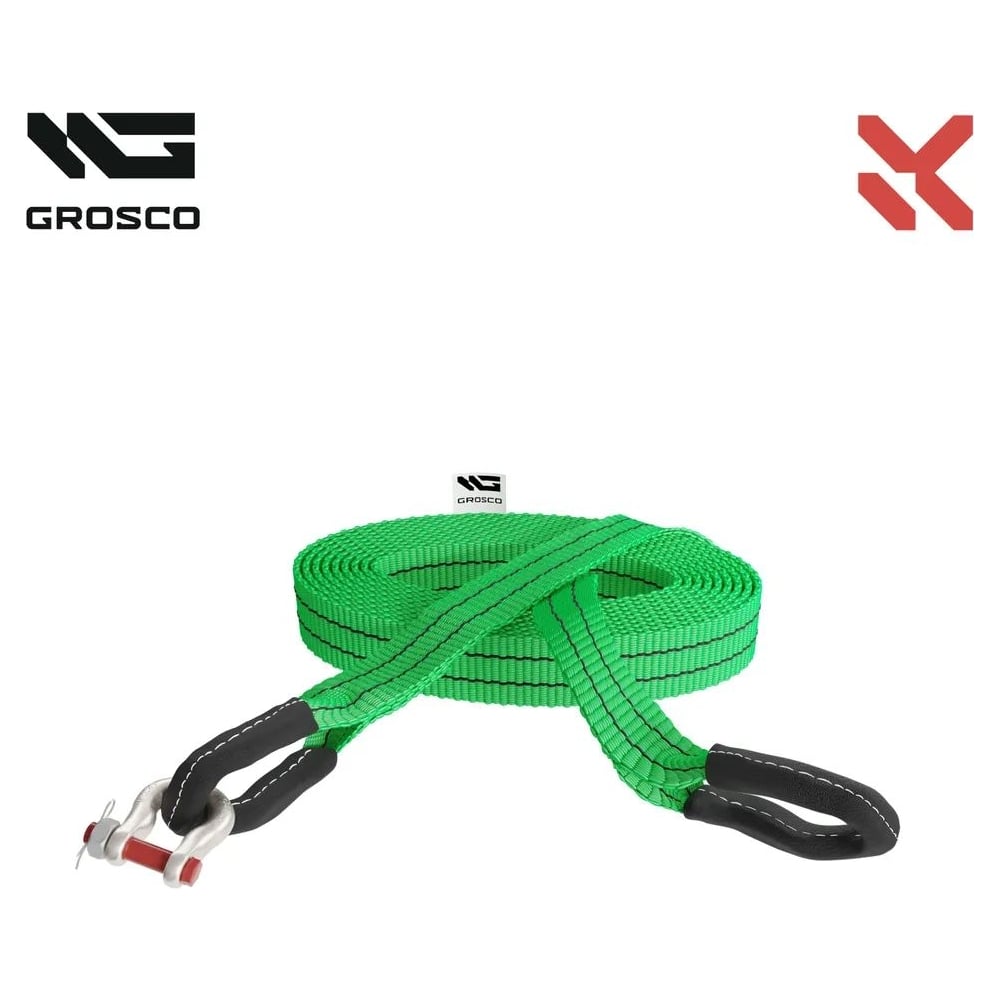 Изображение товара Динамическая стропа Grosco 7т 15м крюк/крюк для буксировки авто до 3.5 тонн
