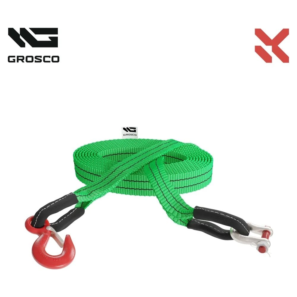 Изображение товара Динамическая стропа Grosco 4т 12м крюк скоба для буксировки автомобилей