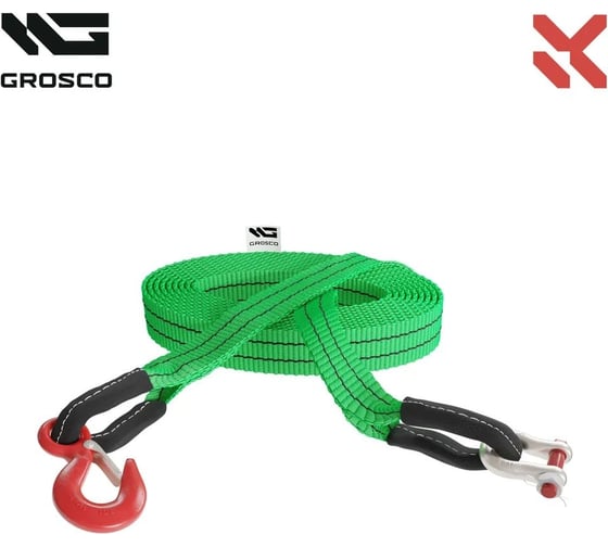 Изображение товара Динамическая стропа Grosco 4т, 12м, крюк/скоба, рывковый трос для буксировки авто до 2 тонн BTD0412HS