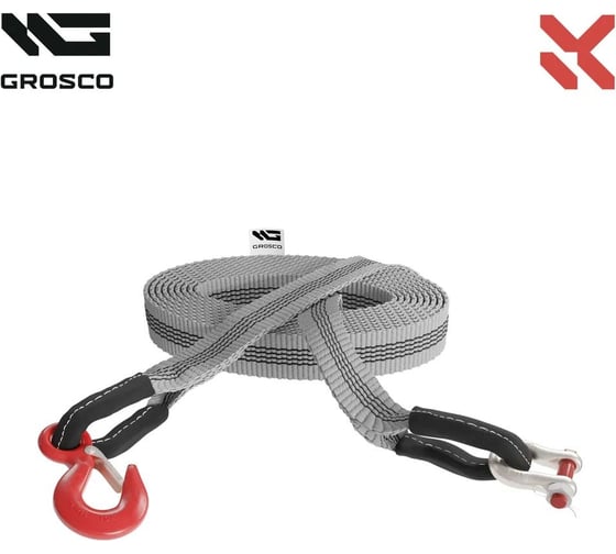 Изображение товара Буксировочный трос Grosco 24т, 10м, крюк/скоба, для буксировки авто до 12 тонн BTL2410HS