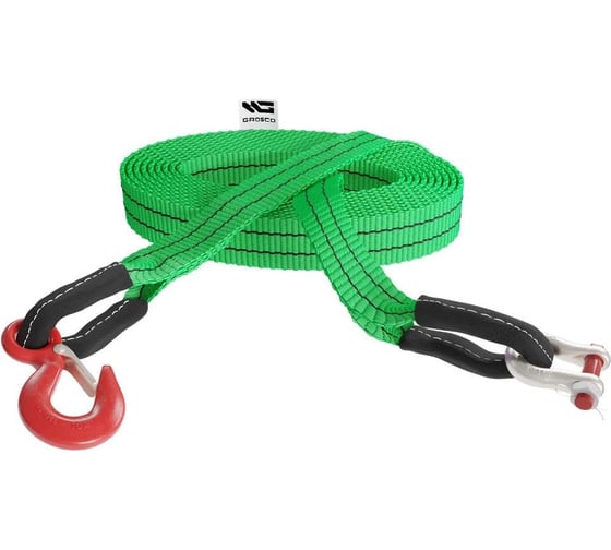 Изображение товара Динамическая стропа Grosco 8т, 6м, крюк/скоба, рывковый трос для буксировки авто до 4 тонн BTD0806HS
