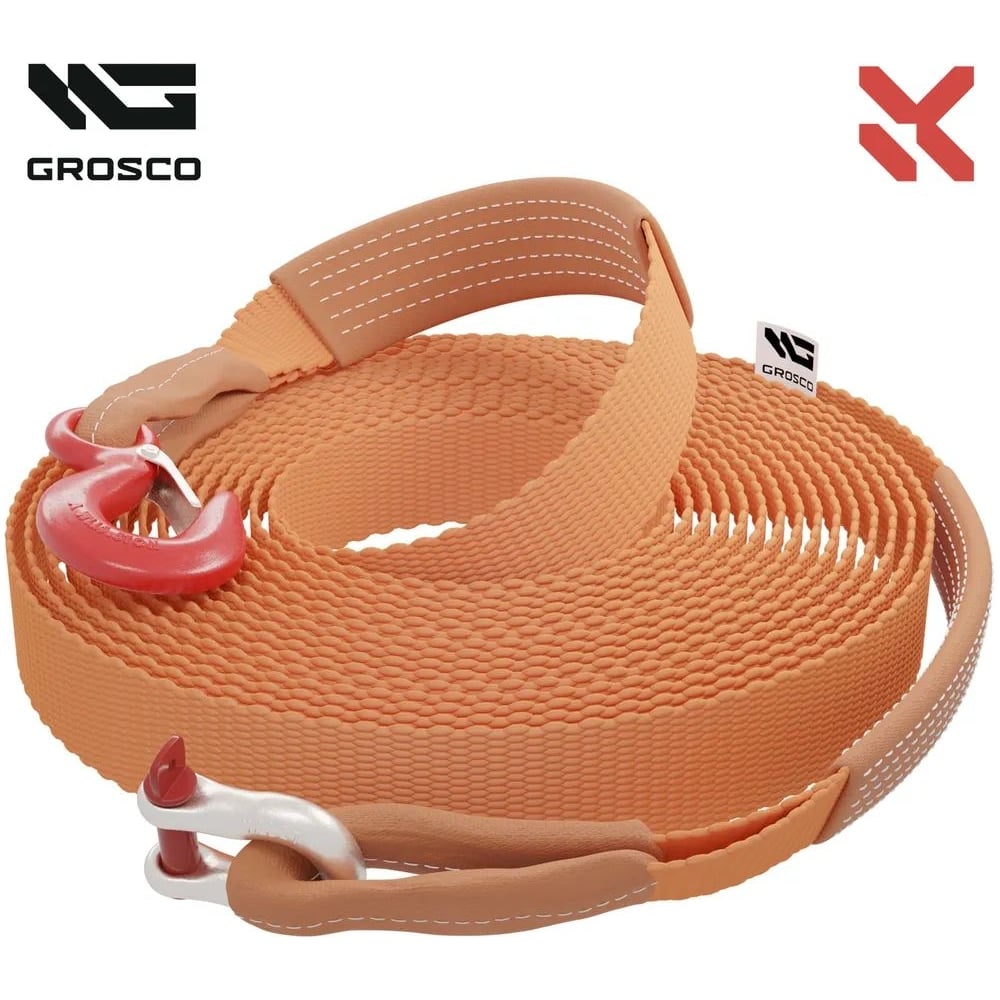 Изображение товара Динамическая стропа Grosco 7т 20м с крюком и скобой для авто буксировки