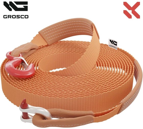 Изображение товара Динамическая стропа Grosco 8т, 10м, крюк/петля, рывковый трос для буксировки авто до 4 тонн BTD0810HL