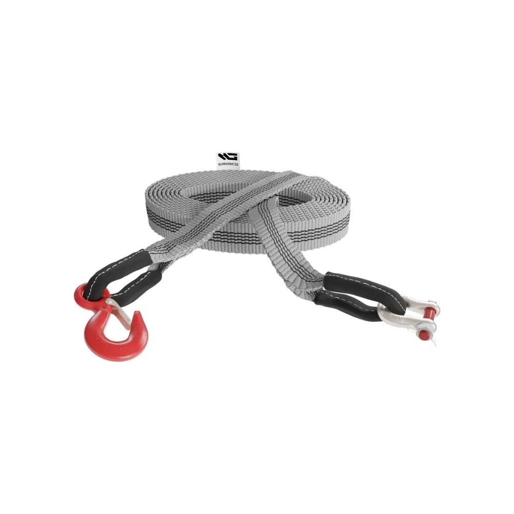 Изображение товара Буксировочный грузовой трос Grosco 50т, 5м, крюк, скоба, полиэстер