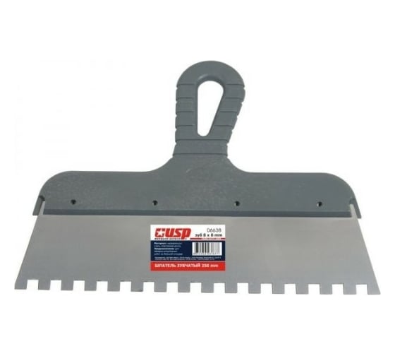 Изображение товара Шпатель из нержавеющей стали с пластиковой ручкой USP 200 мм, зуб 8 мм 06628