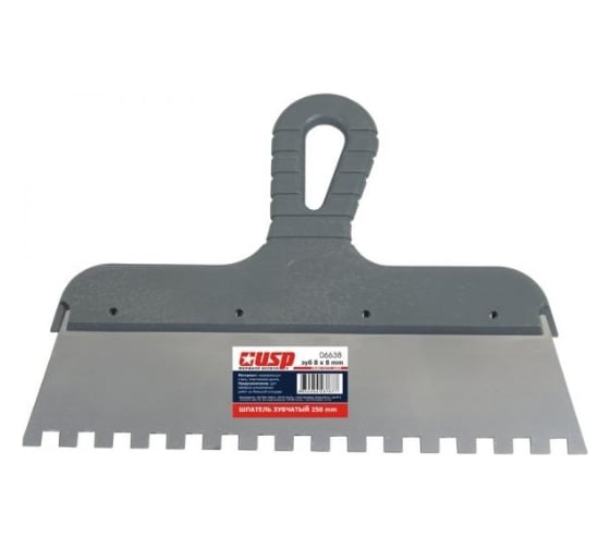 Изображение товара Шпатель из нержавеющей стали с пластиковой ручкой USP 150 мм, зуб 8 мм 06618