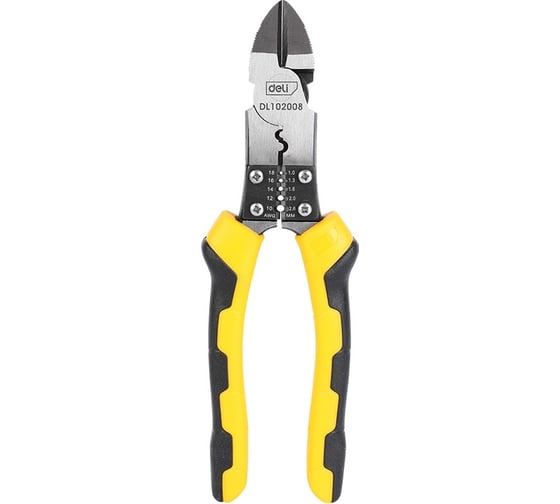 Изображение товара Многофункциональные диагональные бокорезы DELI DL102008 200 мм, резка, зачистка, обжим, сталь CrV, двухкомпонентная рукоять 134400